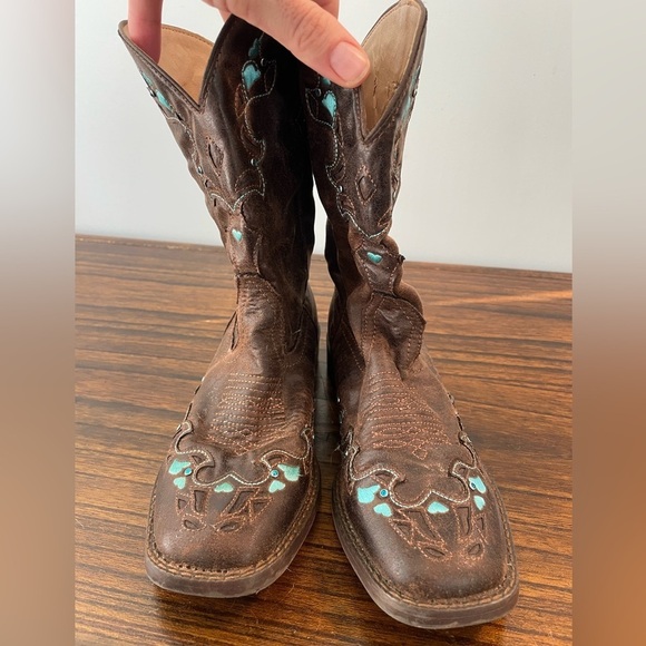 Roper, kids 3, brown leather with blue accents square toe cowboy western boot - Picture 5 of 8